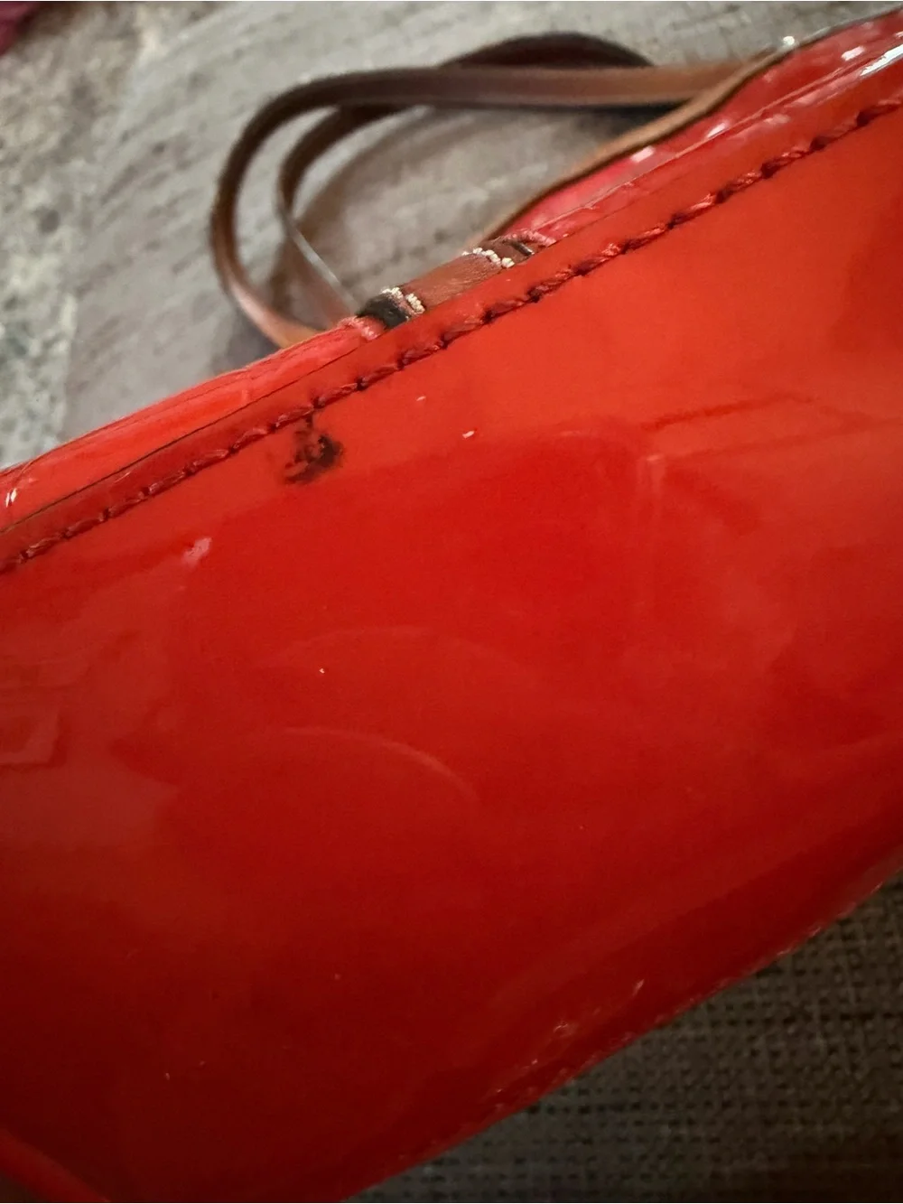 Coach Red Patent Leather Tote with Brown Trim